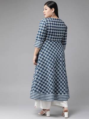 Women'S Plus Size Cotton Floral Printed Anarkali Kurta 4