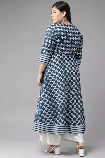 Women'S Plus Size Cotton Floral Printed Anarkali Kurta