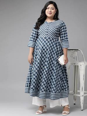Women'S Plus Size Cotton Floral Printed Anarkali Kurta 5
