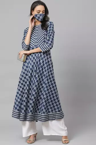 Women'S Cotton Floral Printed Anarkali Kurta