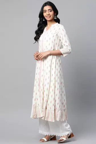 Women'S Rayon Ikat Printed Anarkali Kurta