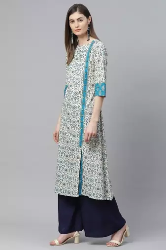 Women'S Cotton Ikat Printed A-Line Kurta