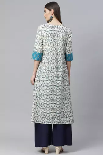 Women'S Cotton Ikat Printed A-Line Kurta