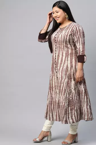 Women'S Plus Size Cotton Tie & Dye Printed Anarkali Kurta