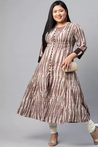 Women'S Plus Size Cotton Tie & Dye Printed Anarkali Kurta