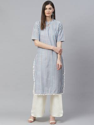 Women'S Cotton Stripe Printed Straight Kurta 1
