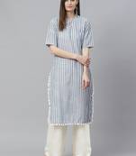 Women'S Cotton Stripe Printed Straight Kurta