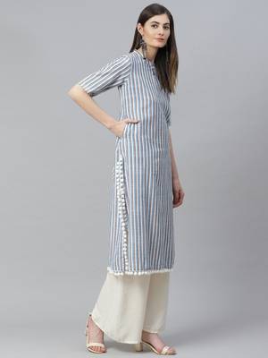 Women'S Cotton Stripe Printed Straight Kurta 3