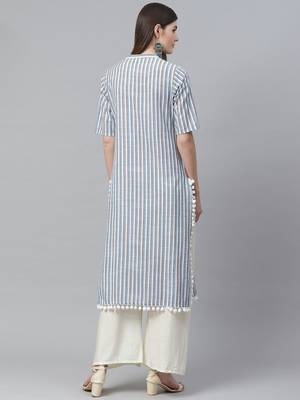Women'S Cotton Stripe Printed Straight Kurta 4