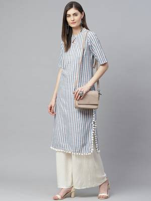 Women'S Cotton Stripe Printed Straight Kurta 5