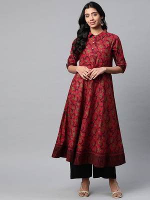 Women'S Cotton Floral Printed Anarkali Kurta 1