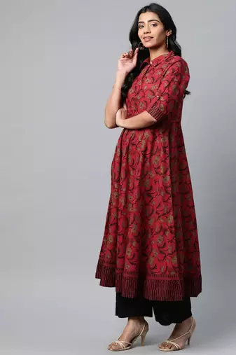Women'S Cotton Floral Printed Anarkali Kurta