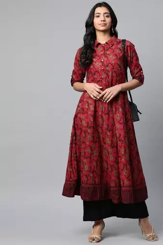 Women'S Cotton Floral Printed Anarkali Kurta