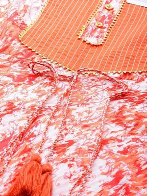 Women'S Cotton Tie & Dye Printed Anarkali Kurta (Orange) 2