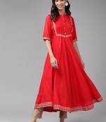 Women'S Rayon Pintucks Anarkali Kurta (Red)