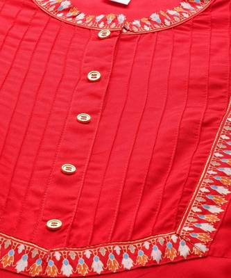 Women'S Rayon Pintucks Anarkali Kurta (Red) 2