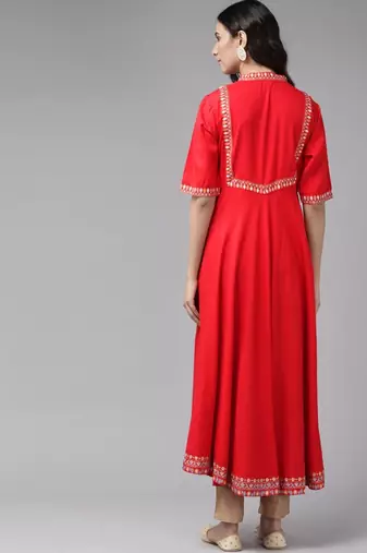 Women'S Rayon Pintucks Anarkali Kurta (Red)