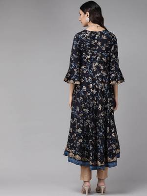 Women'S Rayon Floral Print Angrakha Kurta (Blue) 3