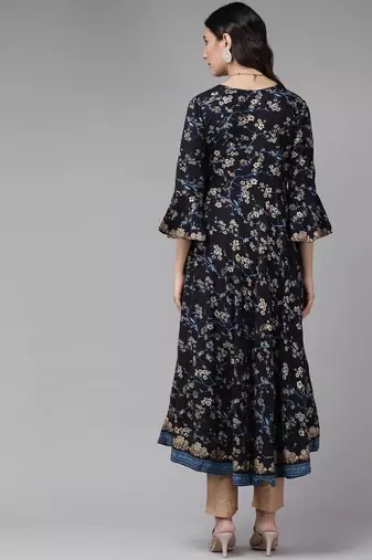 Women'S Rayon Floral Print Angrakha Kurta (Blue)