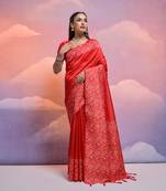 Red Silk Blend Weaving Saree Festive Wear