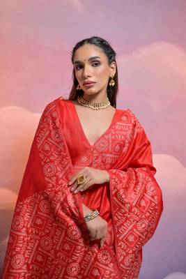 Red Silk Blend Weaving Saree Festive Wear 5