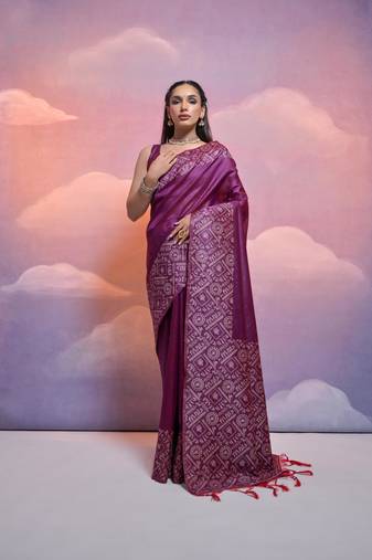 Wine Silk Blend Weaving Saree Festive Wear