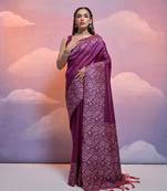 Wine Silk Blend Weaving Saree Festive Wear