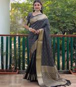 Koram Navy Blue Bandhej Patola Silk Sarees Kanchi Borders And Contrast Zari Weaving Borders Saree With Blouse For Women