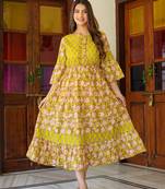 Women'S Floral Printed Anarkali Dress (Green)