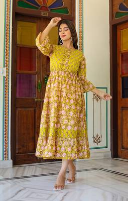 Women'S Floral Printed Anarkali Dress (Green) 2