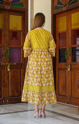 Women'S Floral Printed Anarkali Dress (Green) 3