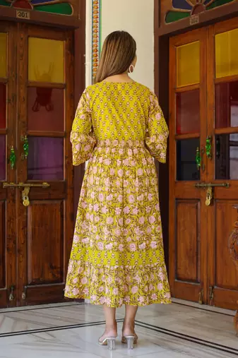 Women'S Floral Printed Anarkali Dress (Green)