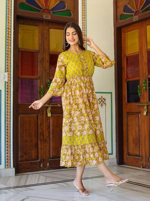 Women'S Floral Printed Anarkali Dress (Green) 4