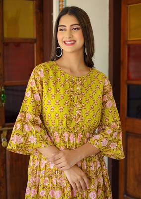 Women'S Floral Printed Anarkali Dress (Green) 5