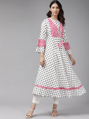 Women'S Rayon Floral Printed Anarkali Kurta (White) 1