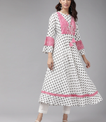 Women'S Rayon Floral Printed Anarkali Kurta (White)