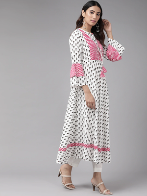 Women'S Rayon Floral Printed Anarkali Kurta (White) 3