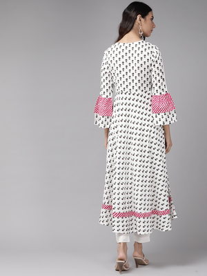 Women'S Rayon Floral Printed Anarkali Kurta (White) 4