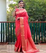 Koram Red  Bandhej Patola Silk Sarees Kanchi Borders And Contrast Zari Weaving Borders Saree With Blouse For Women