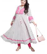 Women'S Plus Size Rayon Floral Printed Anarkali Kurti (White)