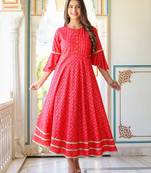 Women'S  Floral Printed Anarkali Kurti(Pink)