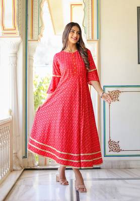Women'S Floral Printed Anarkali Kurti(Pink) 2