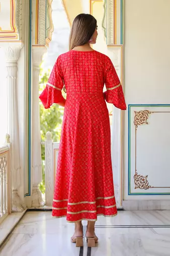 Women'S Floral Printed Anarkali Kurti(Pink)