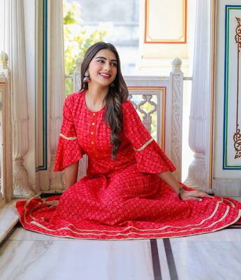 Women'S Floral Printed Anarkali Kurti(Pink) 4