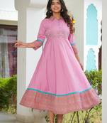 Women'S Pink Polyester Embroidered Anarkali Kurta (Pink)