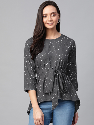 Women'S Rayon Polka Dot Printed Regular Top(Grey) 1