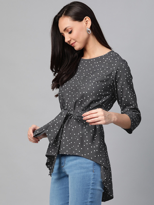Women'S Rayon Polka Dot Printed Regular Top(Grey) 3