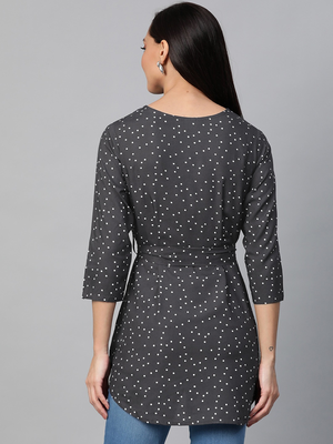 Women'S Rayon Polka Dot Printed Regular Top(Grey) 4