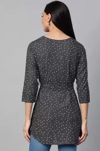 Women'S Rayon Polka Dot Printed Regular Top(Grey)