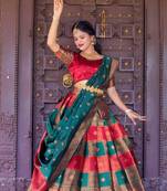 Premium Woven with Zari Work Semi-Stitched Half Saree with Unstitched Blouse with Dupatta